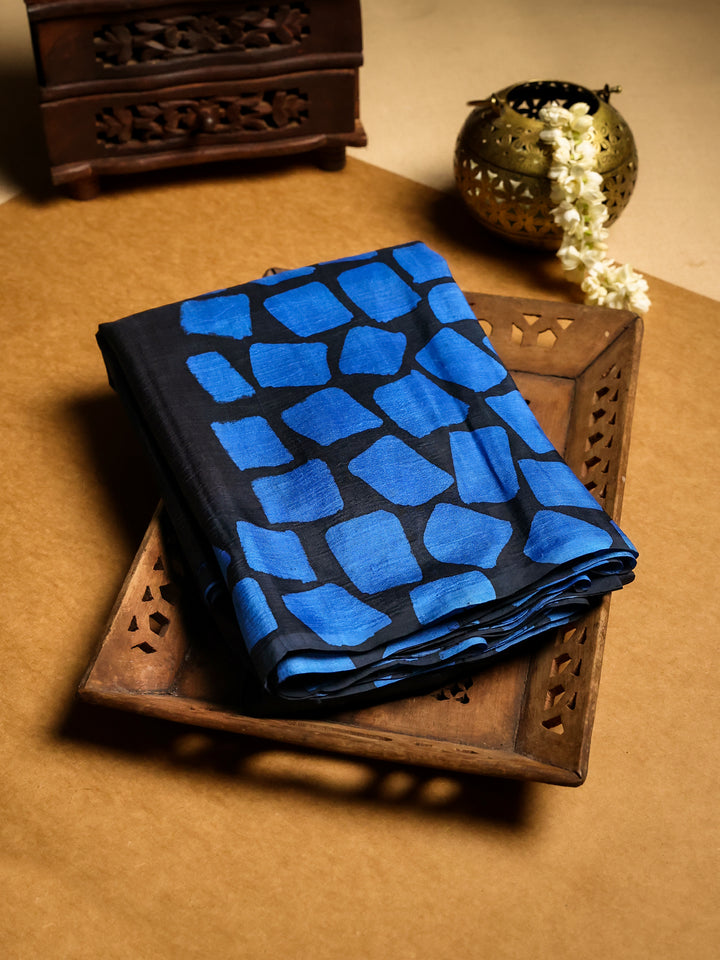 Black and Blue Tussar Saree - TPS014