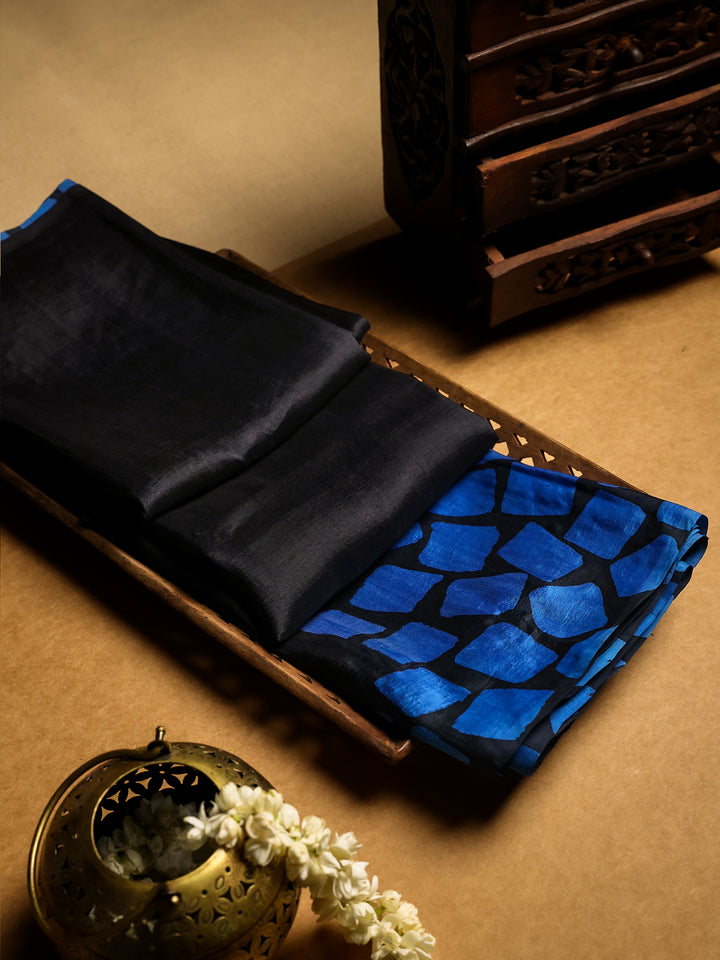 Black and Blue Tussar Saree - TPS014