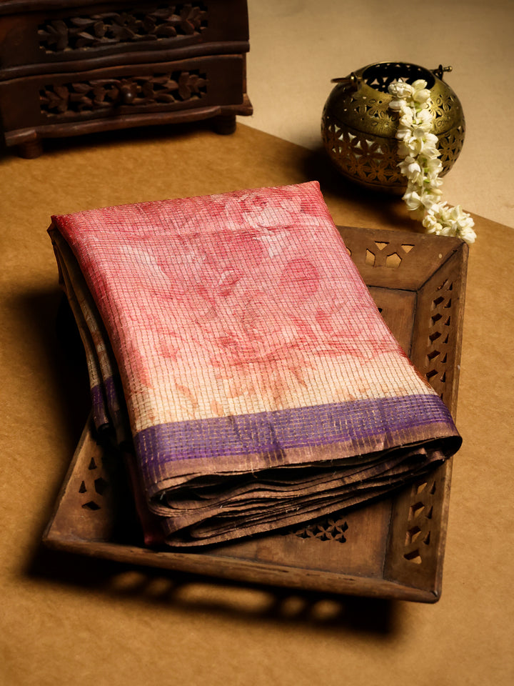 Digital Printed Tussar Saree with Gold Checks - TPS013