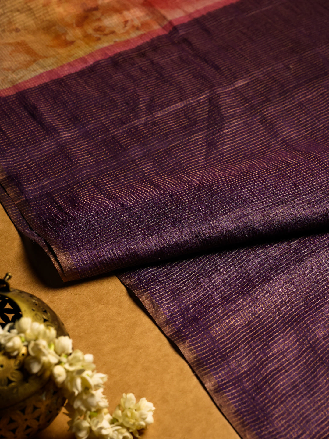 Digital Printed Tussar Saree with Gold Checks - TPS013