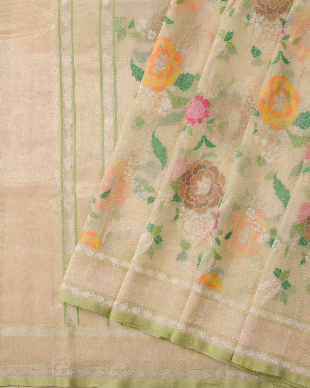 Elegant Grey Cotton Jamdani Banarasi Saree with Real Zari Detailing - A67 - View 1