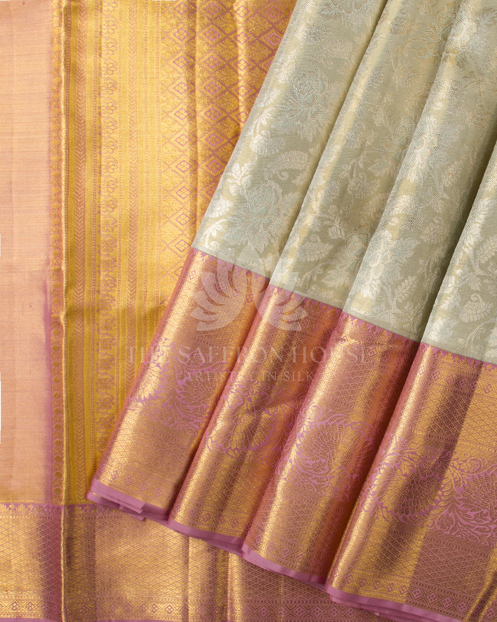 Silver & Mauve Pink Pure Zari Kanchipuram Silk Saree - A23 - View 1