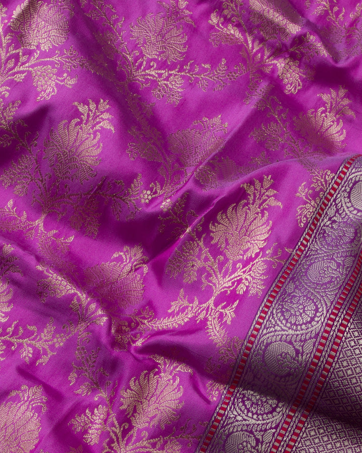 Magenta Handloom Pure Zari Banarasi Ektara Silk Saree - A58 - View 3