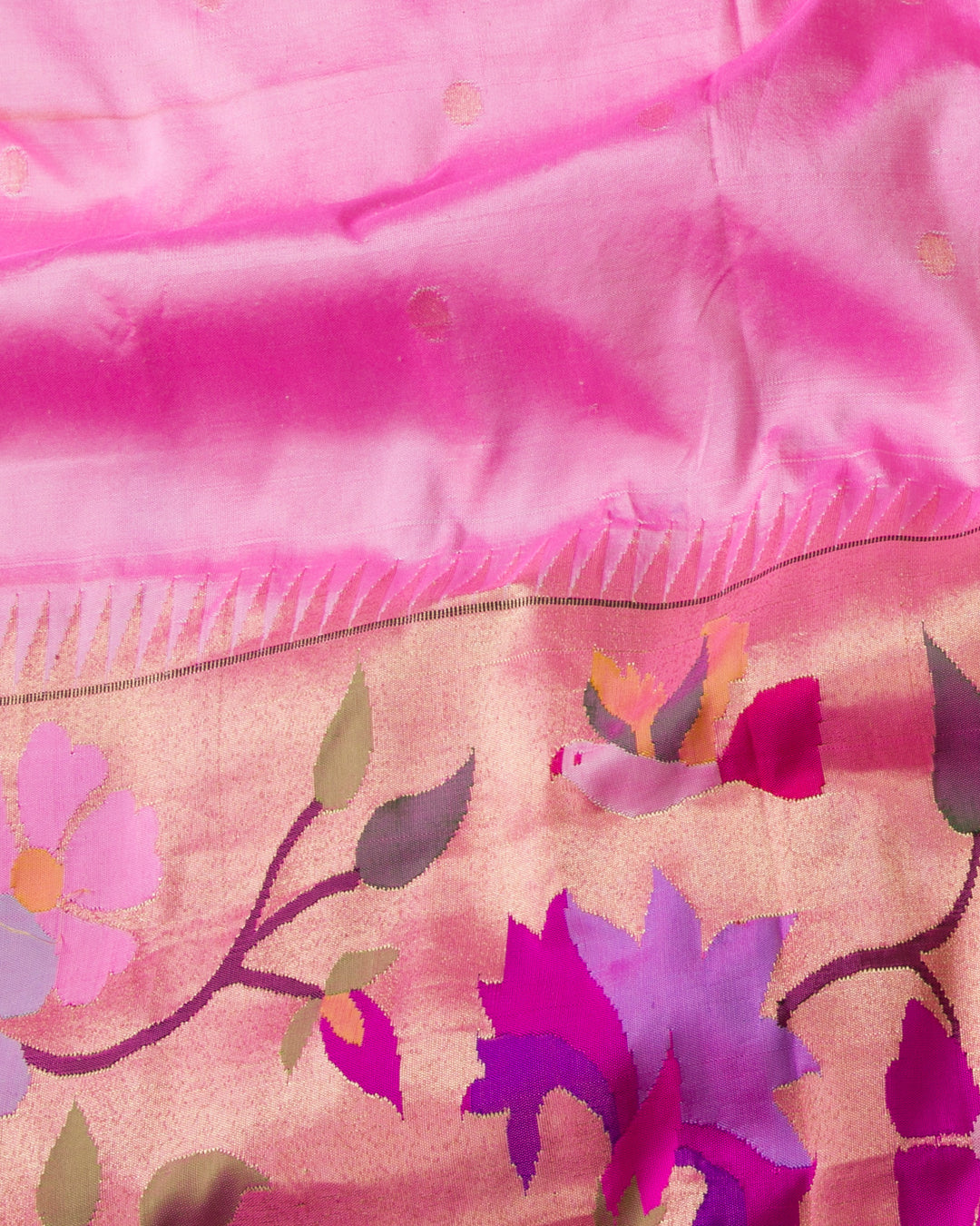 Turkish Rose Elegance: Paithani Handloom Saree with Pure Zari Gold Floral Border - A6 - View 3