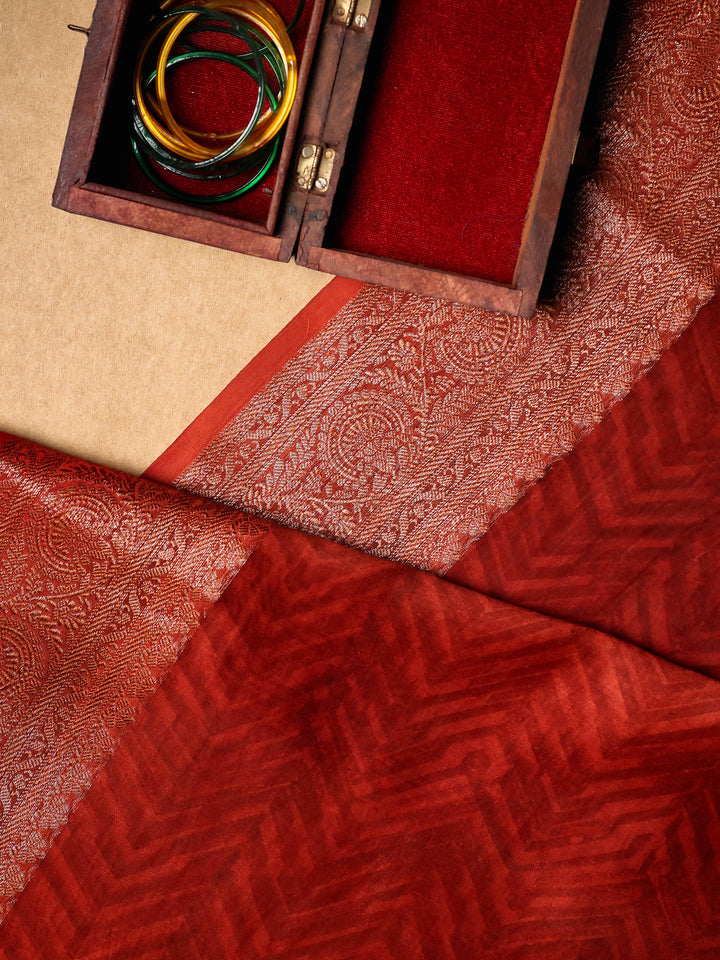 Red Chanderi Saree with Block Print- CDS009