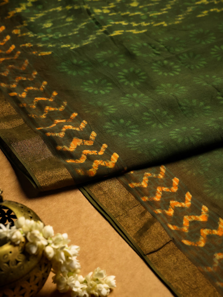 Green Maheshwari Saree with Batik Print- CDS020