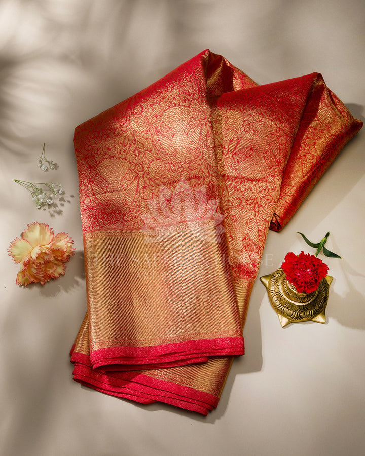 Red Pure Zari Kanchipuram Silk Saree - A22