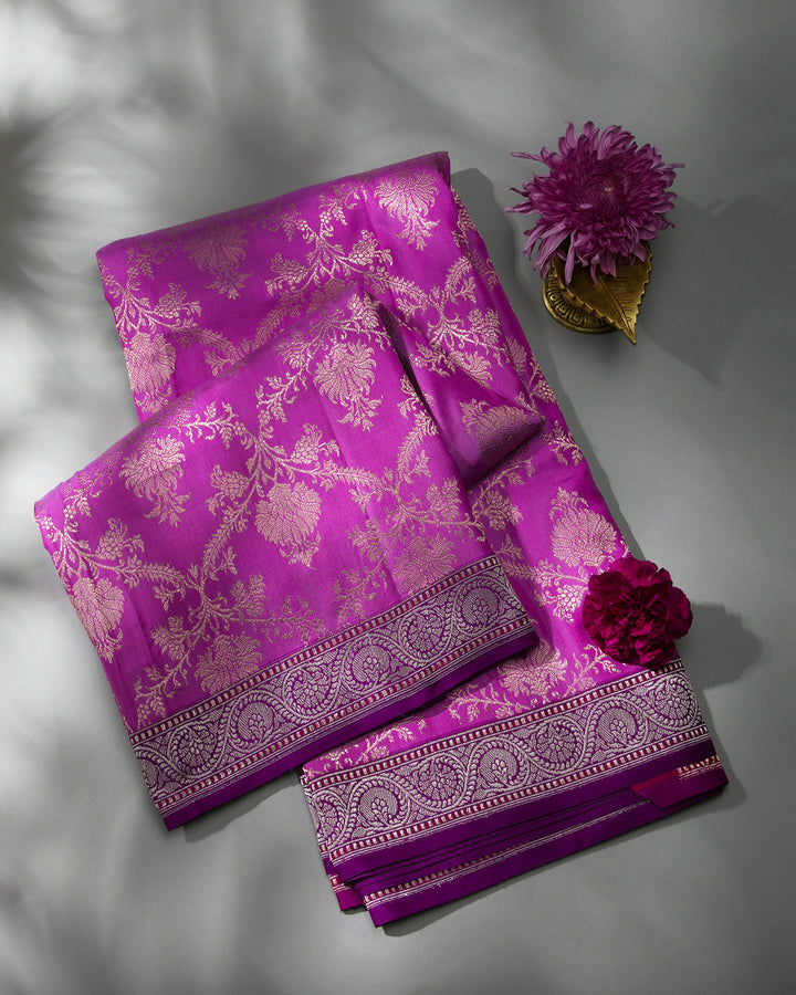 Magenta Handloom Pure Zari Banarasi Ektara Silk Saree - A58