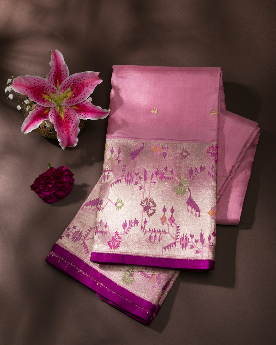 Turkish Rose Pure Zari Kanchipuram & Paithani Silk Saree - A5