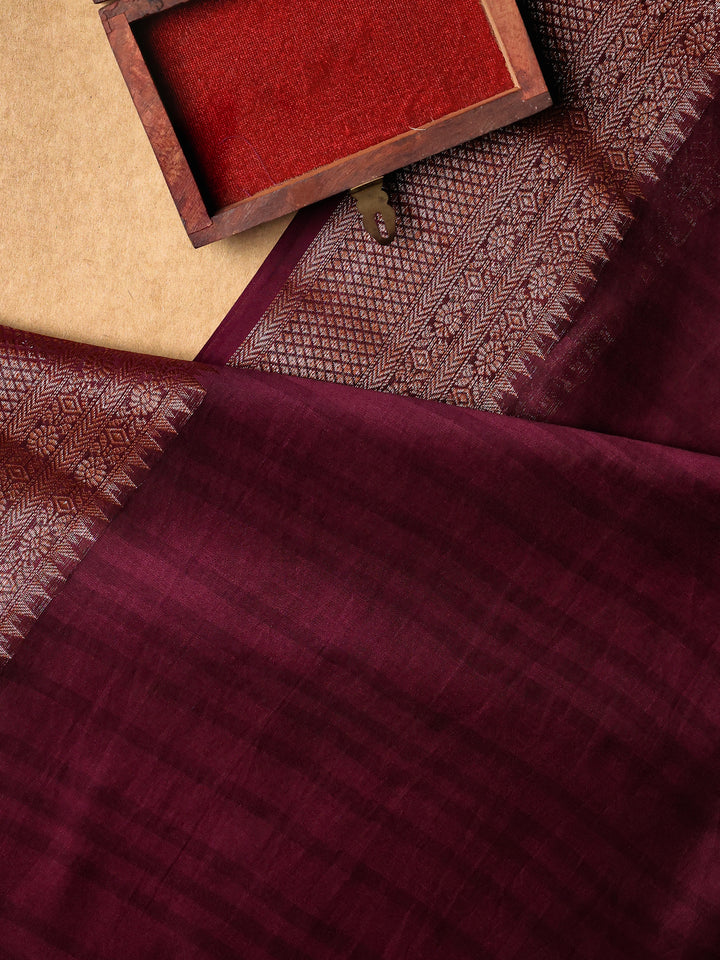 Purple Chanderi Saree with Block Print- CDS011