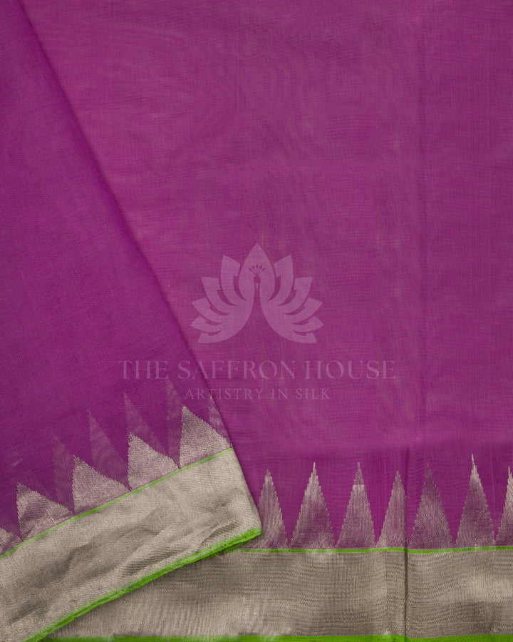 Royal Lavender Jamdani Saree with Virndhavan Jaal and Pure Zari Border - B74