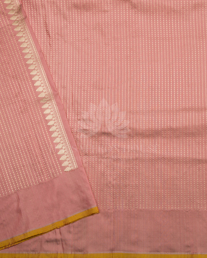 Peach Pink Handloom Kadwa Kathan Banaras Saree - B4 - View 5