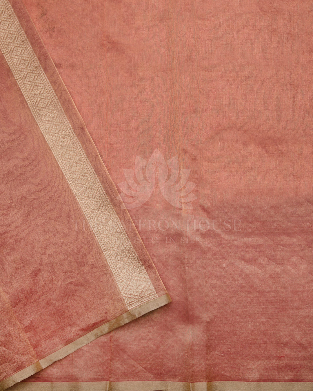 Peach Handwoven Jaal Tissue Jamdhani Banaras Saree - B8 - View 5