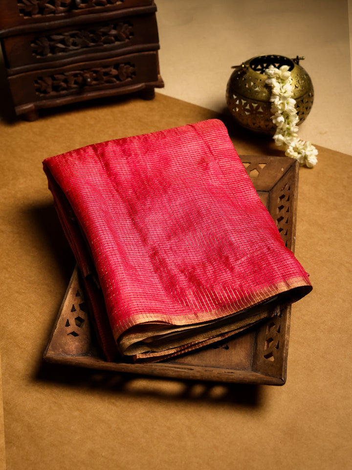 Pink Tussar Saree with Gold Checks - TPS011