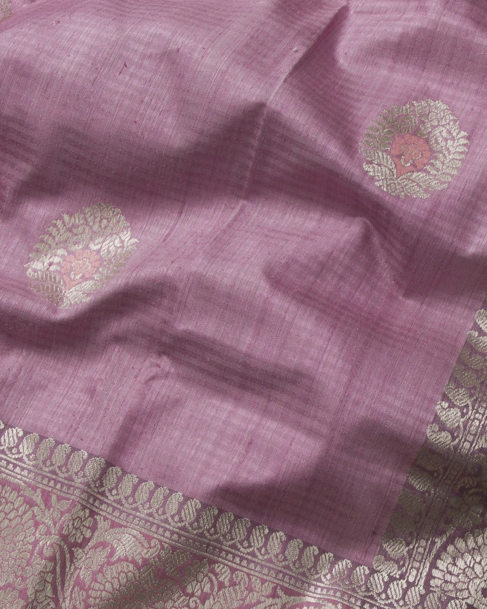Rose Pink Handloom Banarasi Tussar Silk Saree - A52 - View 1