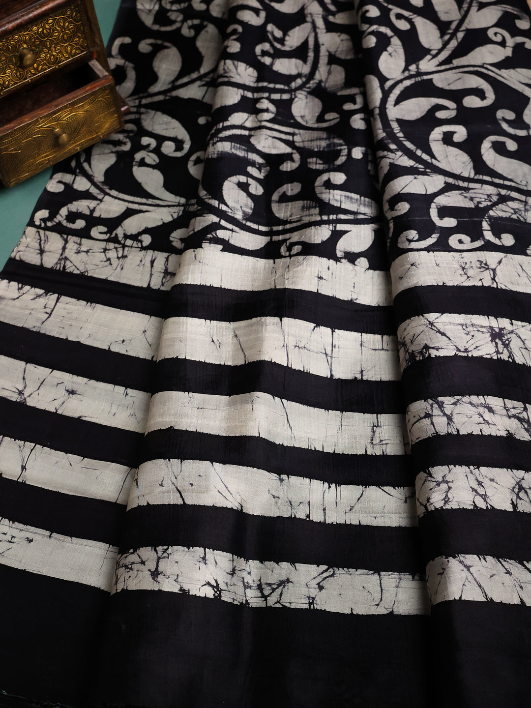 Black & White Tussar Saree  - TPS016